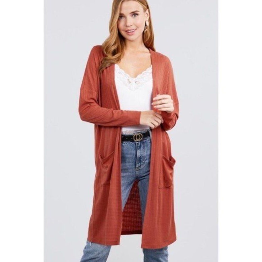 183 MICHAEL KORS Burnt Umber Ruched Sleeve Cardigan Duster - Picture 8 of 8